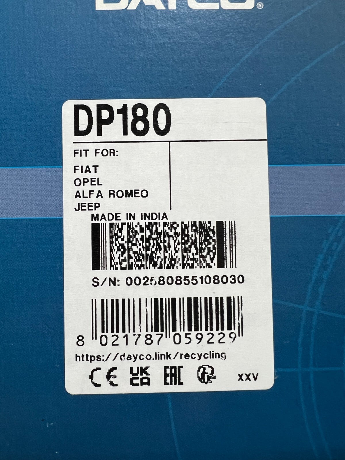 KTB761 + DP180 KIT DISTRIBUZIONE + POMPA ACQUA DAYCO ALFA ROMEO FIAT LANCIA JEEP