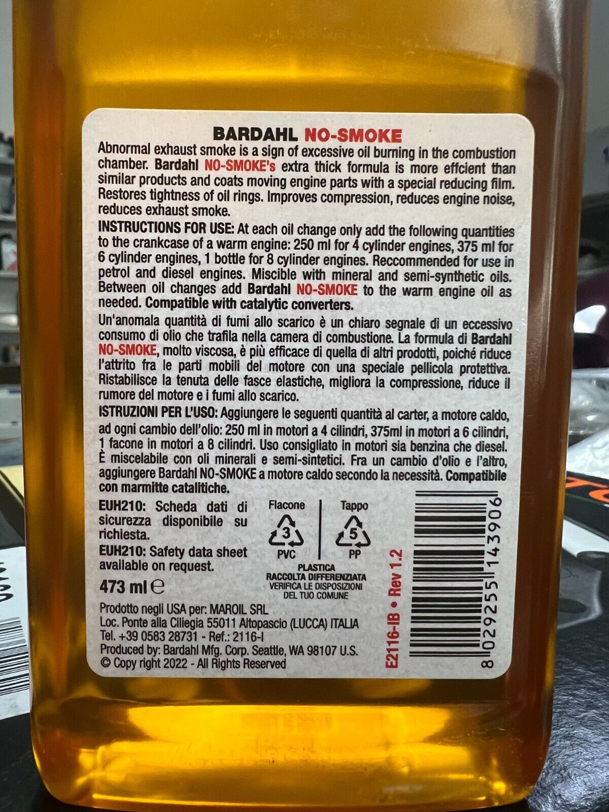 BARDAHL NO SMOKE 473 ML RIDUCE IL FUMO E MIGLIORA LE PERFORMANCE