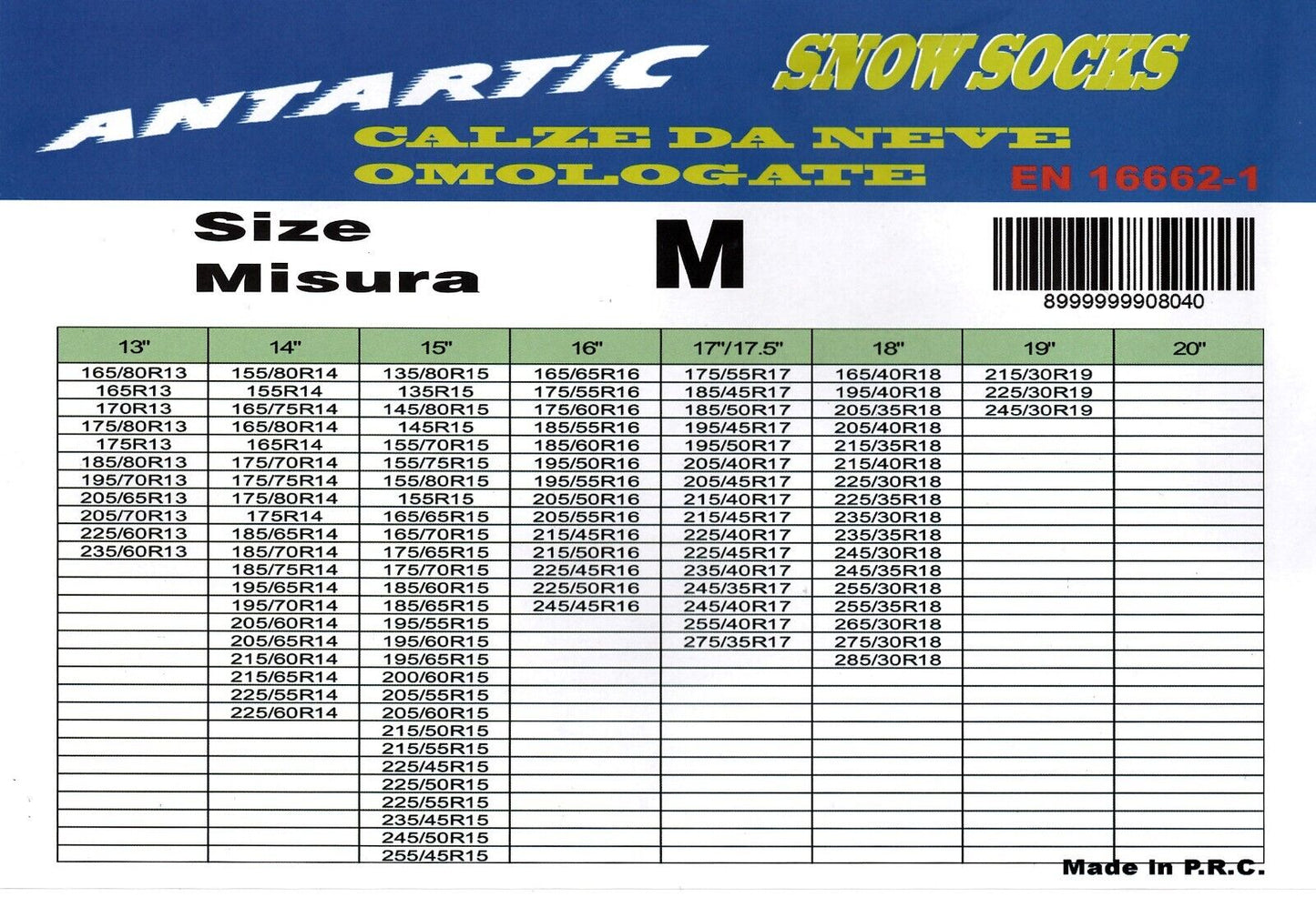 ANTARTIC CALZE DA NEVE OMOLOGATE MISURE M/L/XL
