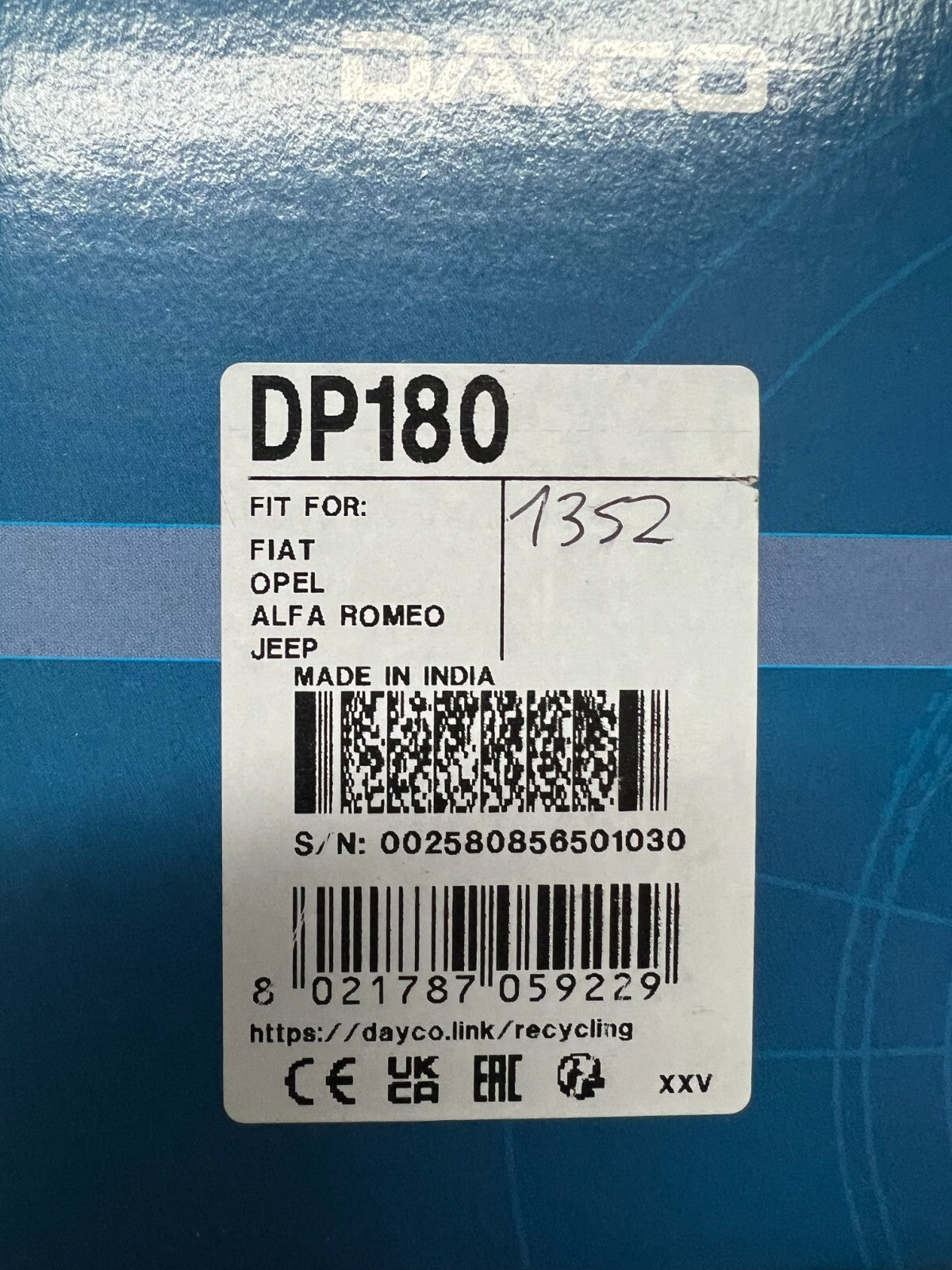 KTB759 + DP180 KIT DISTRIBUZIONE+ POMPA ACQUA DAYCO ALFA ROMEO FIAT JEEP LANCIA