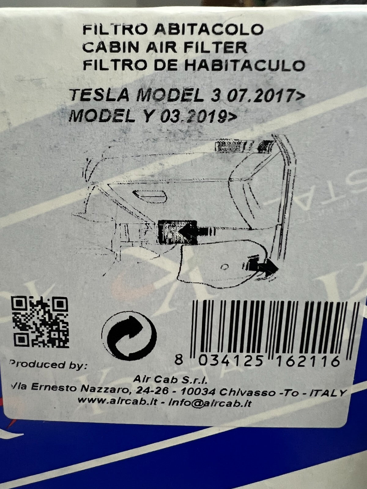 FILTRO ABITACOLO PER TESLA MODEL Y E MODEL 3 KRISTAL ACK2242-2 (MANN FP25015)