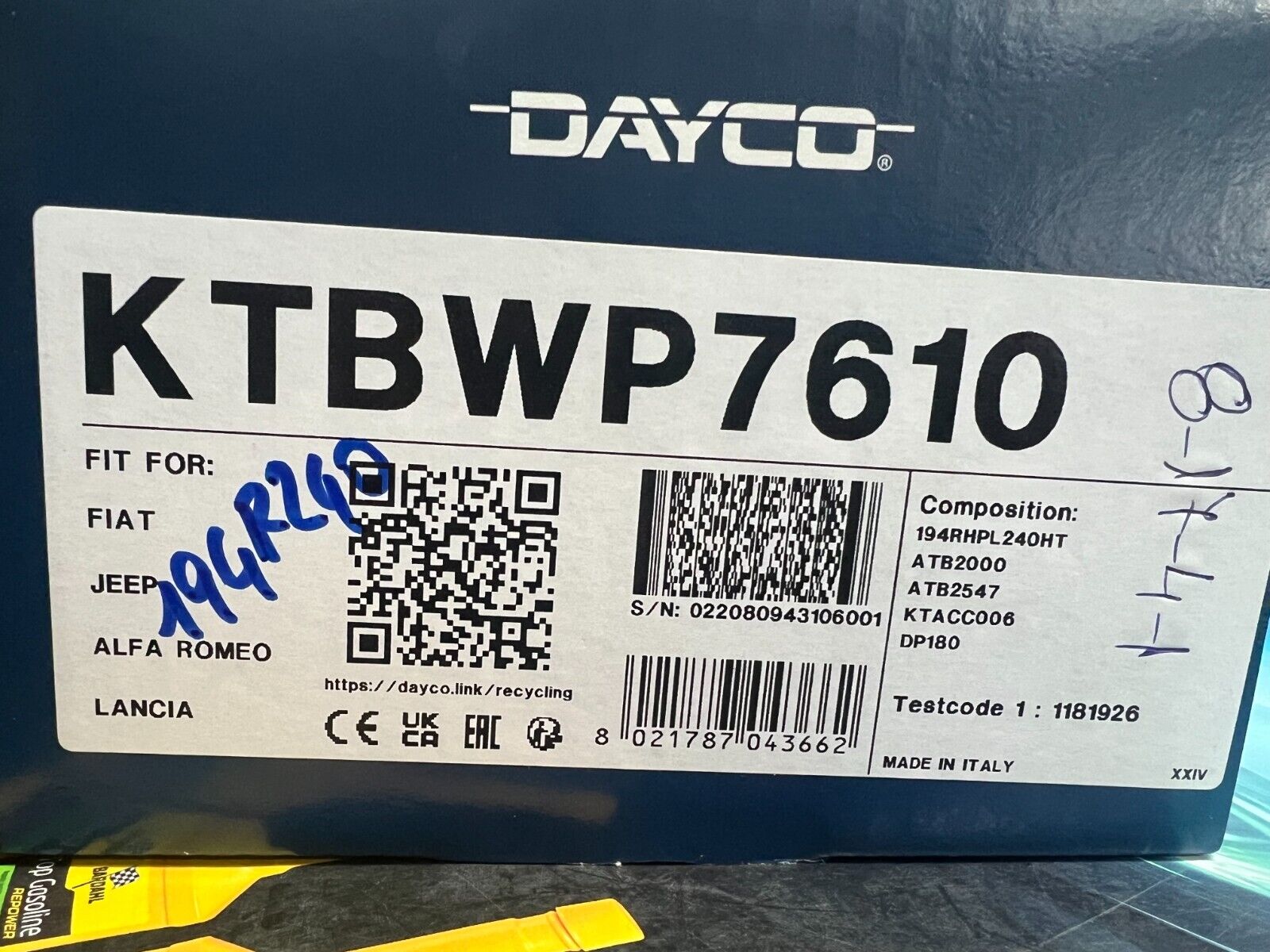 KTBWP7610 KIT DISTRIBUZIONE CON POMPA ACQUA DAYCO ALFA ROMEO FIAT LANCIA JEEP