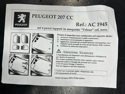 AC1945 KIT COMPLETO 4 TAPPETINI IN MOQUETTE PEUGEOT 207 CC NUOVI ORIGINALI