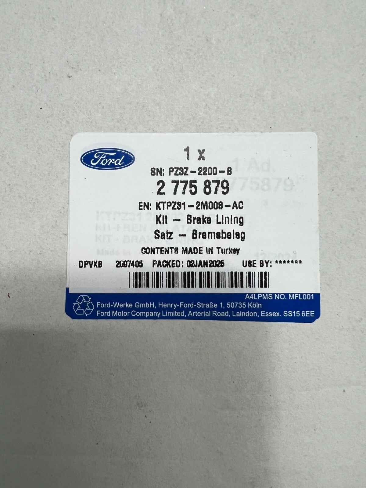 KIT PASTIGLIE FRENO POSTERIORI ORIGINALI FORD TRANSIT 2775879