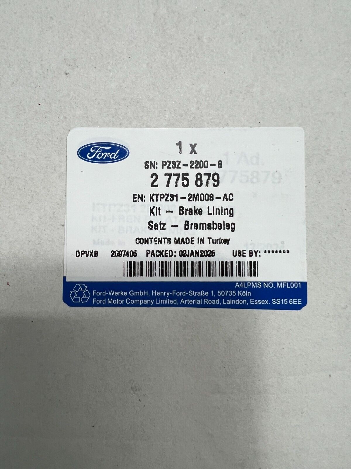 KIT PASTIGLIE FRENO POSTERIORI ORIGINALI FORD TRANSIT 2775879
