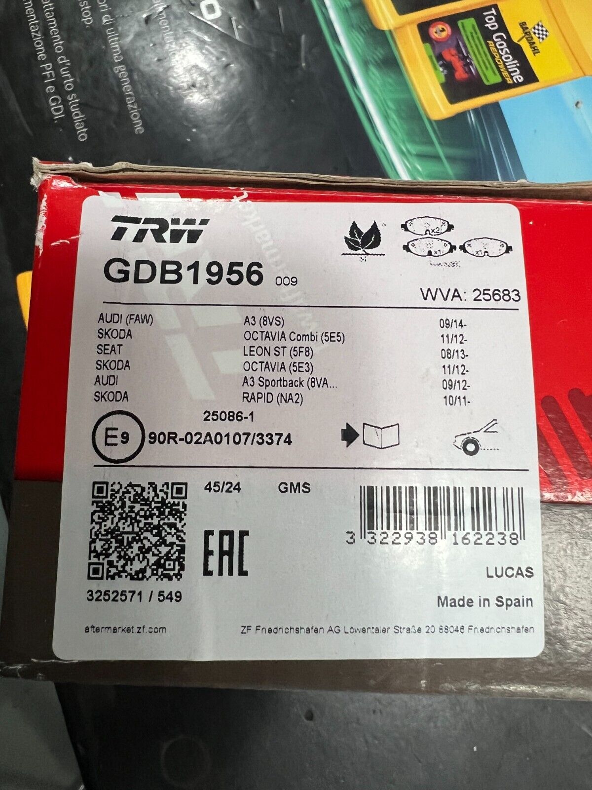 GDB1956 KIT PASTIGLIE FRENO ANTERIORI TRW PER AUDI SEAT SKODA WV CUPRA