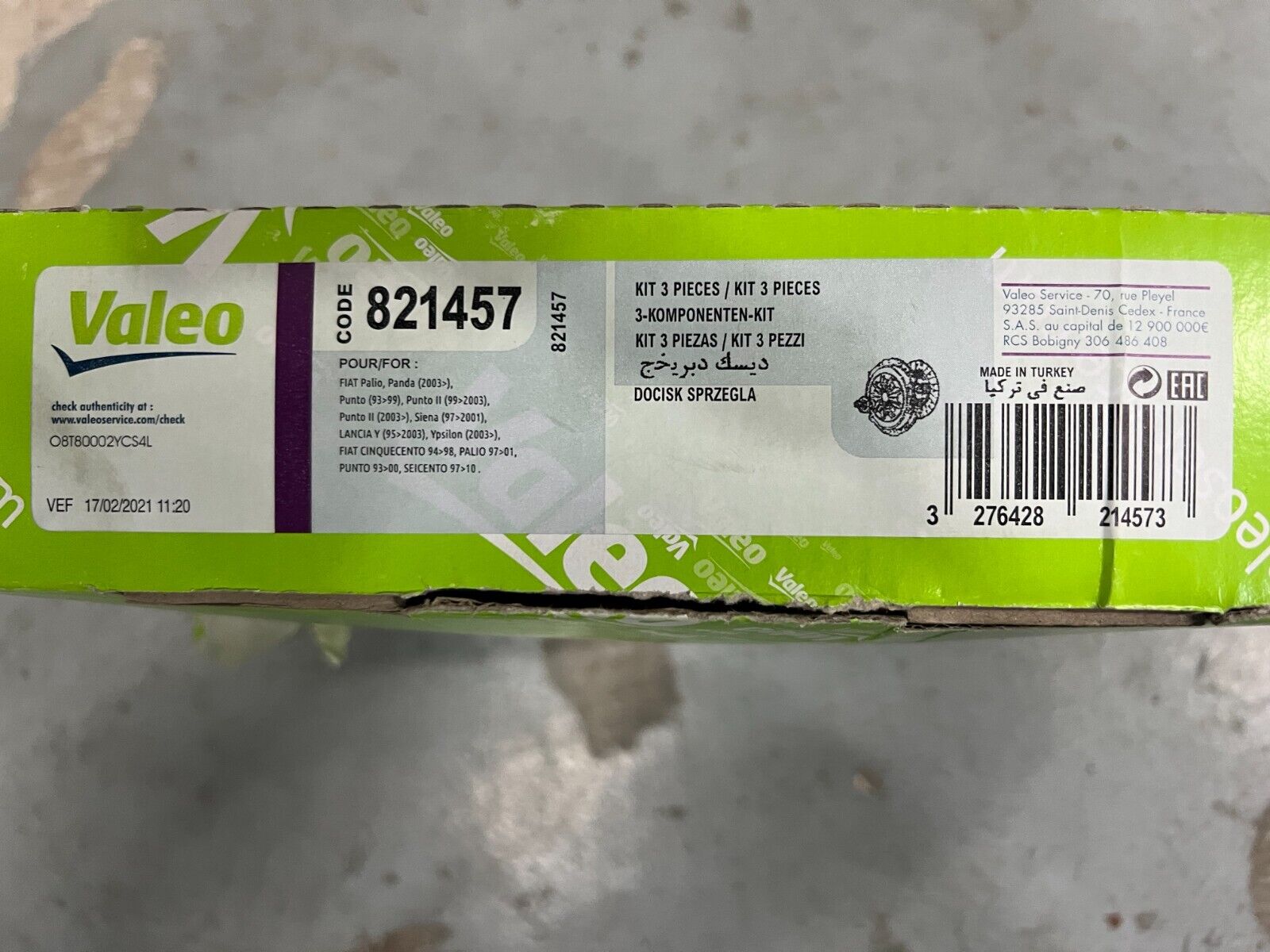 821457 KIT FRIZIONE VALEO 3 PEZZI FIAT-LANCIA