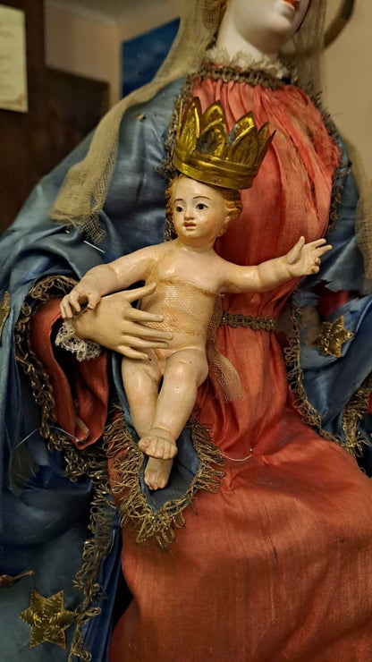 STATUA MADONNA SOTTO CAMPANA DI VETRO ALTEZZA 80 CM E 30 CM CIRCONFERENZA