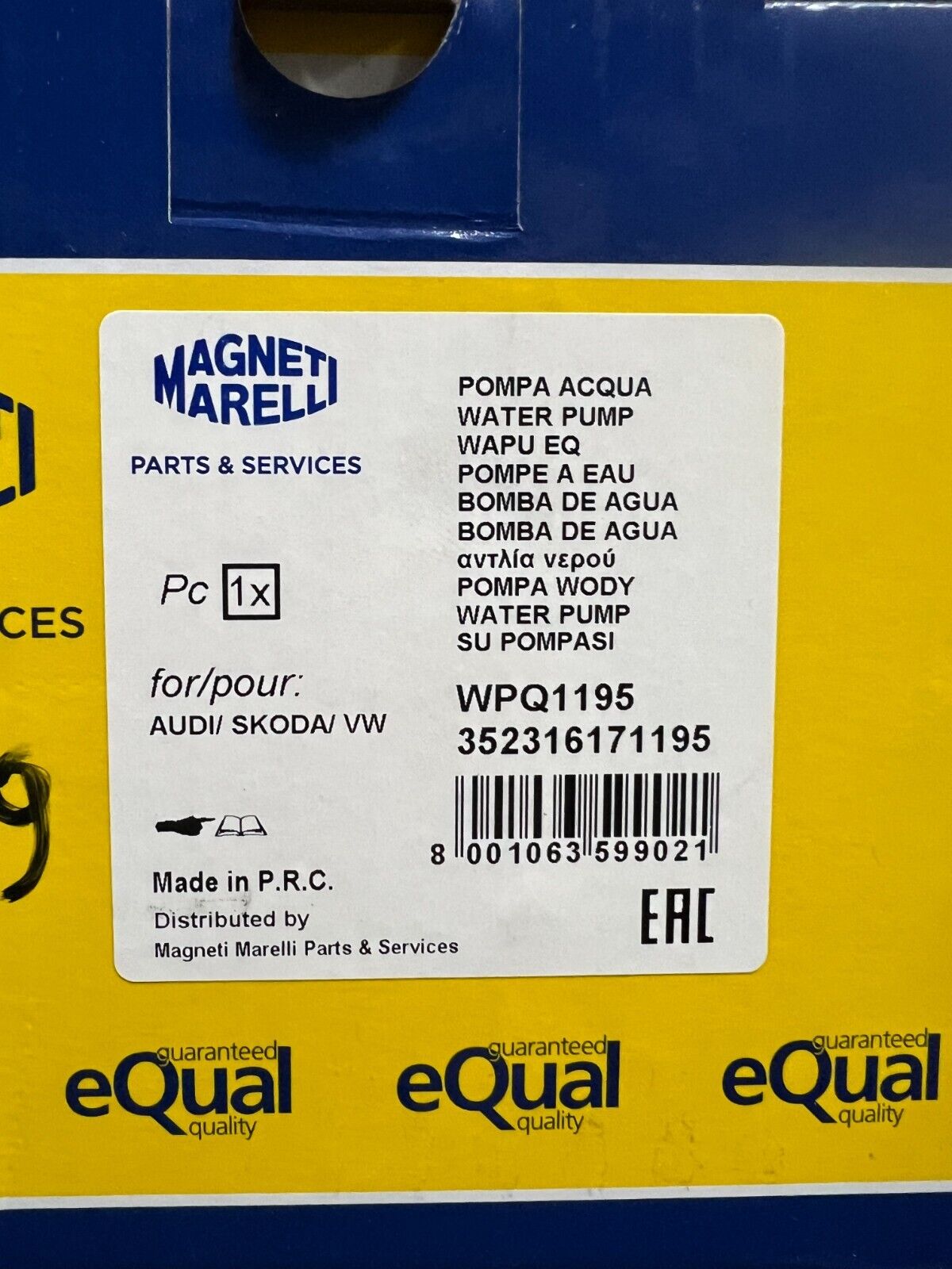WPQ1195 352316171195 POMPA DELL'ACQUA MAGNETI MARELLI AUDI FORD SEAT SKODA VW