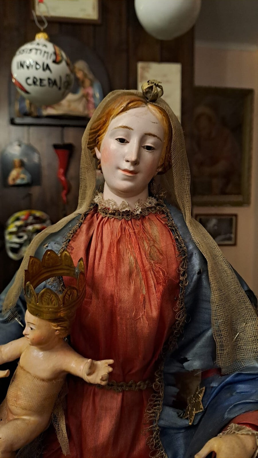 STATUA MADONNA SOTTO CAMPANA DI VETRO ALTEZZA 80 CM E 30 CM CIRCONFERENZA