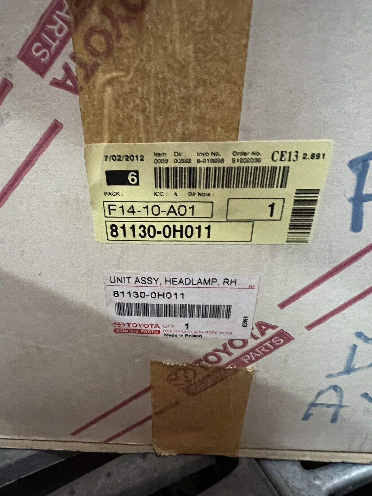 81130-0H011 811300H010 FARO FANALE ANTERIORE DESTRO ORIGINALE TOYOTA