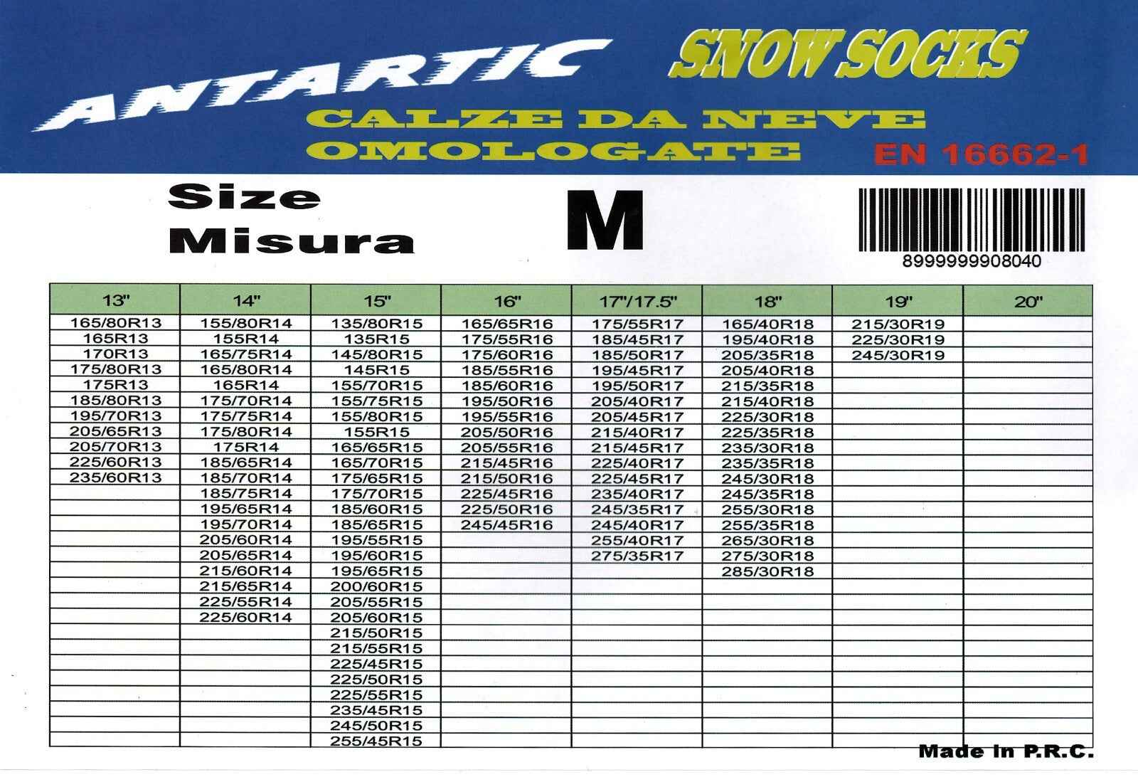 ANTARTIC CALZE DA NEVE OMOLOGATE MISURE M/L/XL