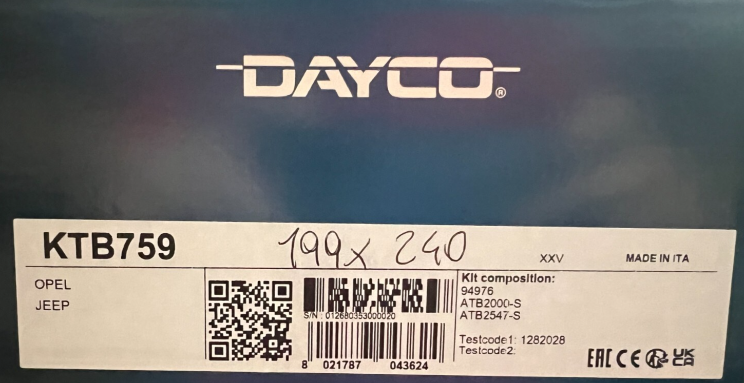 KTB759 + DP180 KIT DISTRIBUZIONE+ POMPA ACQUA DAYCO ALFA ROMEO FIAT JEEP LANCIA